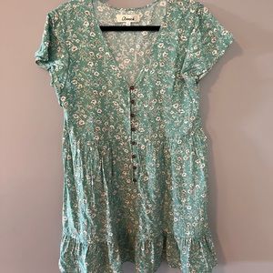 Floral button up summer dress, with ruffle hem